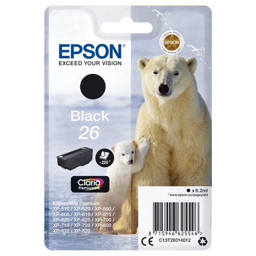 Tinteiro EPSON 26 Preto + Alarme RF - Expression Premium XP-5xx/6xx/7xx/8xx - Epson C13T26014022
