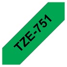 Fita de etiquetas laminadas genéricas Brother TZe751 - Texto preto sobre fundo verde - Largura 24 mm x 8 metros - BR-TZE751