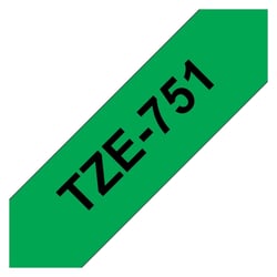 Fita de etiquetas laminadas genéricas Brother TZe751 - Texto preto sobre fundo verde - Largura 24 mm x 8 metros - BR-TZE751