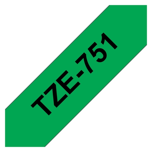 Fita de etiquetas laminadas genéricas Brother TZe751 - Texto preto sobre fundo verde - Largura 24 mm x 8 metros - BR-TZE751