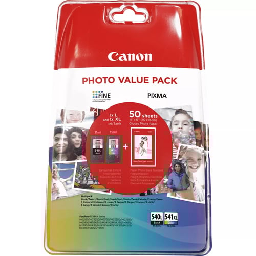 Canon PG540L Preto + CL541XL Pacote a cores de 2 cartuchos de tinta original - 50 folhas de papel fotográfico - 5224B007/5224B005/5222B013/5222B014 - Canon 5224B007