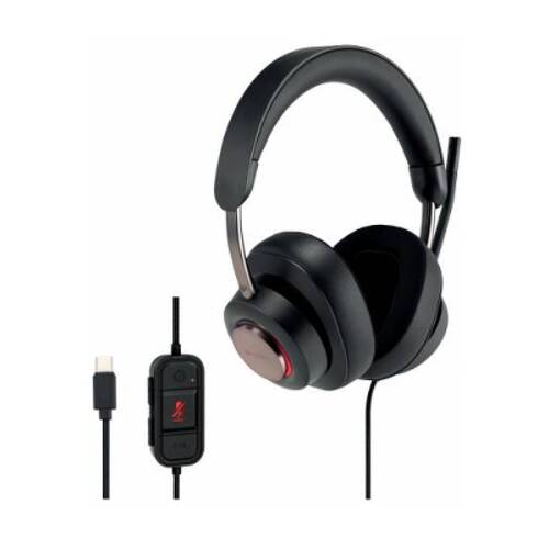 Auriculares circum-aurais Kensington H2000 com microfone USB-C - Banda para a cabeça ajustável - Almofadas auriculares em gel com efeito de arrefecimento - Cancelamento de ruído - Cabo entrançado de 1,80 m - Inclui bolsa de transporte - Preto - Kensington K83451WWW