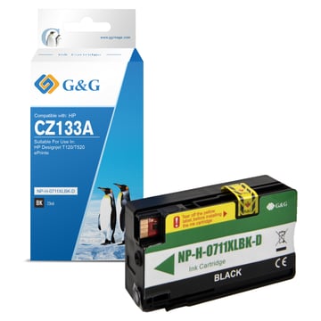 G&G HP 711XL Preto Cartucho de Tinta Pigmentada Compatível, 73 ml - Tinteiro Compatível CZ133A&#47;CZ129A