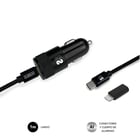 Subblim PD20W+QC3.0+C Carregador duplo para automóvel para cabo C/Lightning - Carregamento rápido - 2 portas USB C + USB A - Cabo USB C reversível com adaptador Lightning - Potência máxima 20W - Preto - Subblim 234517