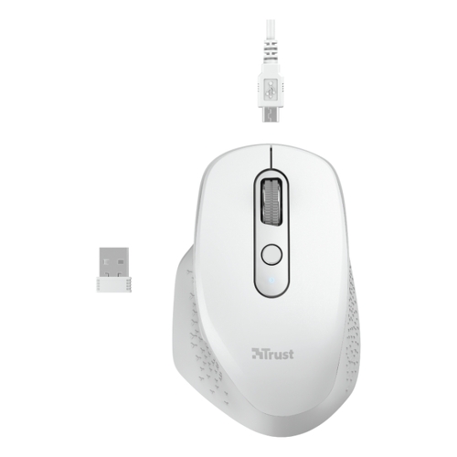 Trust Ozaa Rolo sem fios recarregável de 2400 dpi - 5 botões - Posicionamento vertical e horizontal - Ergonómico - Mão direita - Branco - Trust 24035
