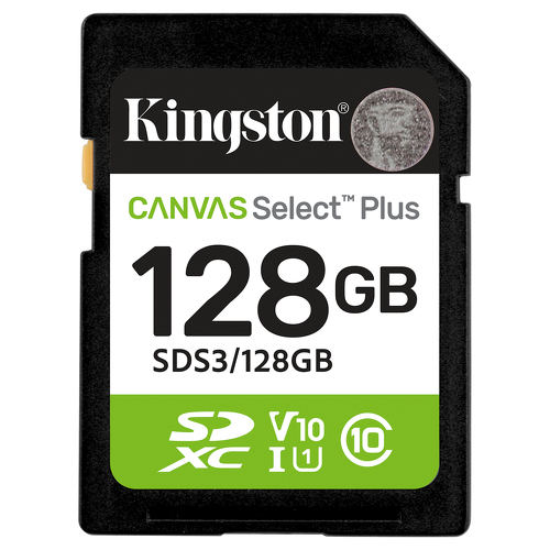 128GB SDXC Canvas Select Plus Gen3 150MB/s C10 UHS-I U1 V10 - Kingston SDS3/128GB