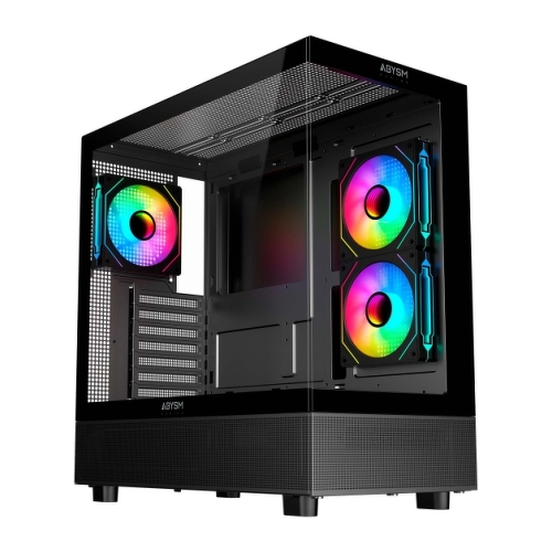 Abysm Danube Sava H400 Prime Black Tower Case ATX, Mini-ITX, Micro ATX - Vidro temperado lateral e frontal - 3,5" e 2,5" - USB-A, USB-C e áudio - 3 ventoinhas ARGB instaladas - Arrefecimento líquido - Suporta arrefecimento líquido - Abysm 289922