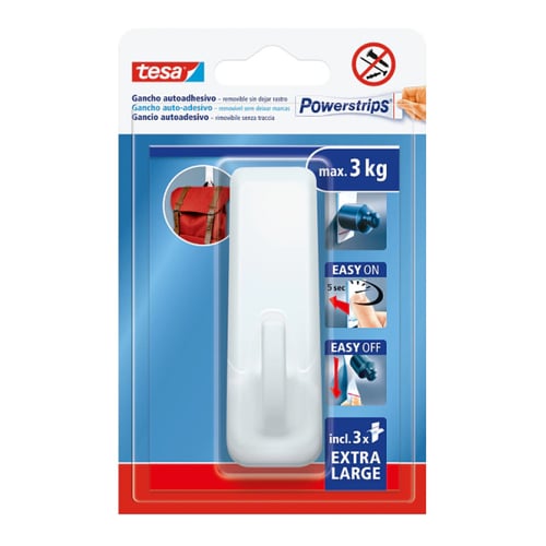 Gancho Retangular Adesivo Tesa Powerstrips 3Kg Branco - Tesa 1561103