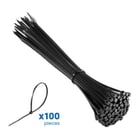 Ewent Embalagem de 100 abraçadeiras de nylon - 200x2,5mm - Resistente aos raios UV - Utilização no interior e no exterior - Cor preta - Ewent EW1564