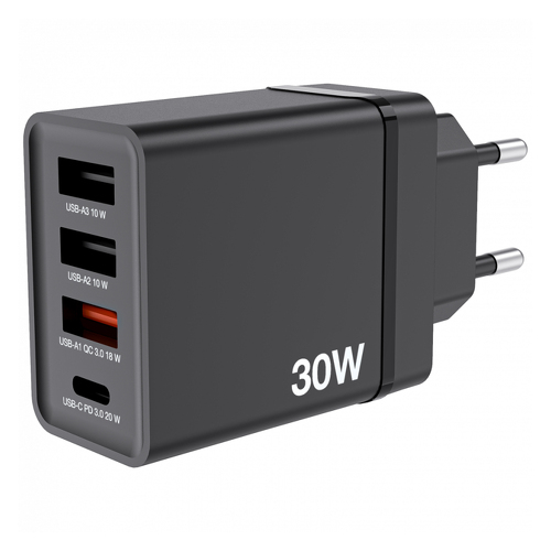 VERBATIM CARREGADOR 30W 1x USB-C PD 1xUSB-A QC 3 2xUSB-A BLACK - Verbatim 49700