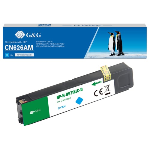 G&G HP 971XL Cião/Azul Cartucho de Tinta Pigmentada Compatível, 110 ml - Tinteiro Compatível CN626AE/CN622AE