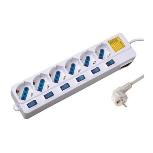 EWENT BLOCO TOMADAS 6x 3M ON/OFF EACH PORT SURGE PROTECTOR WHITE - Ewent EW3932-3M