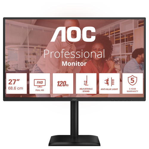 AOC MONITOR IPS 27" FHD 120HZ HDMI DP USB-C COLUNAS HAS PIVOT 27E4CV - AOC 27E4CV