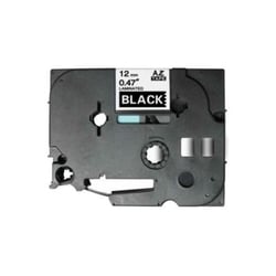 Fita laminada compatível com TZe-335. Texto branco sobre fundo preto. Largura: 12 mm. Comprimento: 8 m - TZe-335C (Compatível)