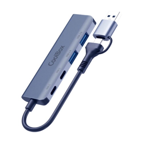 CoolBox HUB4 Lite USB-C/A - 2x USB-C, 2x USB-A 3.2 Gen1 - Alumínio - Cor Cinzento - Coolbox COO-HUB-C-CCAA