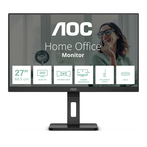 AOC MONITOR IPS 27" QHD 4MS 75HZ HDMI DP USB-C COLUNAS HAS Q27P3CV - AOC Q27P3CV