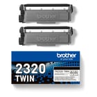 Pack de 2 toners pretos de alta capacidade. Duração estimada: 2.600 páginas cada toner segundo ISO/IEC 19752 - Brother TN2320TWIN