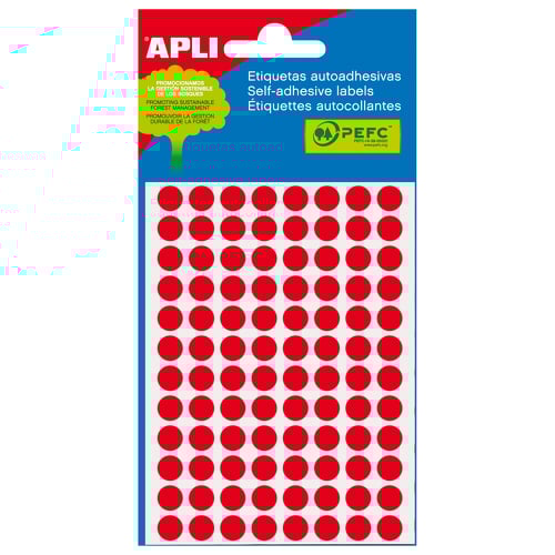 Apli Mini Etiquetas para Sacos Vermelho Fluorescente Ø 8.0mm 3 Folhas - APLI 208176