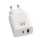 EWENT CARREGADOR GAN 1xUSB-C 1xUSB-A 20W BRANCO - Ewent EW1318