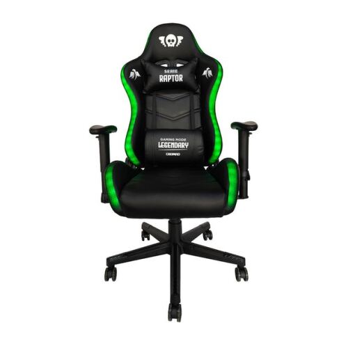 Cadeira Gamer Cromad Raptor Legendary Series - Altura Ajustável com Pistão a Gás Classe 2 - Reclinável até 180º - Almofadas Lombar e Cervical - Rodas de Nylon de 60mm - Iluminação RGB - Preta - Cromad CR1162