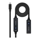 Cabo de extensão Nanocable USB-C 3.2 macho para USB-C 3.2 fêmea - 10 metros - Amplificador - Preto - Nanocable 10.01.1312