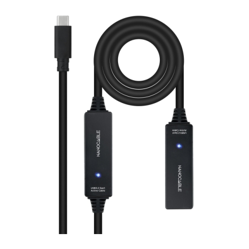 Cabo de extensão Nanocable USB-C 3.2 macho para USB-C 3.2 fêmea - 10 metros - Amplificador - Preto - Nanocable 10.01.1312