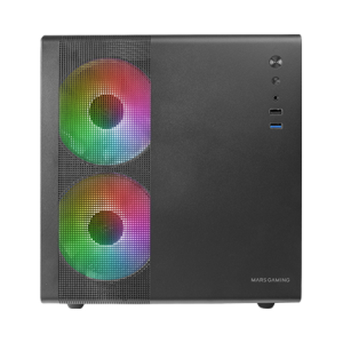 Caixa MARS GAMING MC400 PREMIUM MICRO-ATX CUBE , 3X FRGB FAN, GLASS, MESH, WATERC. , BLACK - Mars Gaming MC400