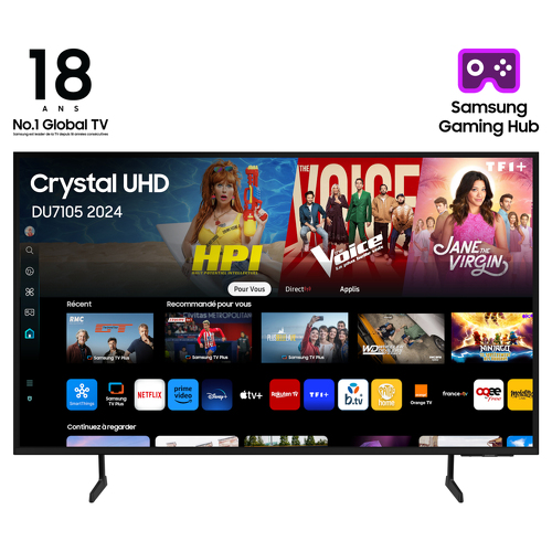 SAMSUNG LED TV 43" DU7025 4K UHD SMART TV HDR PLANA 2024 - Samsung TU43DU7105KXXC