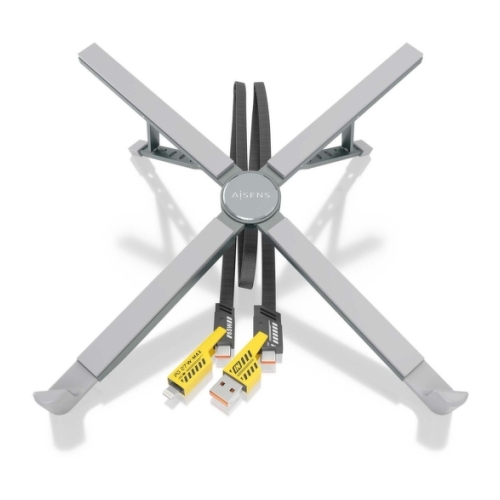 Suporte de secretária ajustável Aisens para computador portátil/tablet - USB-C - 4 em 1 docking - Cor cinzenta - Aisens ASUC-4P021-GR