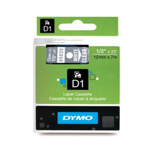 Fita Gravacao Dymo 12mmX7m Texto Branco / Fundo Transparente (45020) - Dymo 12745020