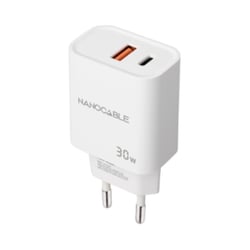 Nanocable Cargador de Pared USB-C/PD + USB-A/QC 30W - Color Blanco - Nanocable 302357