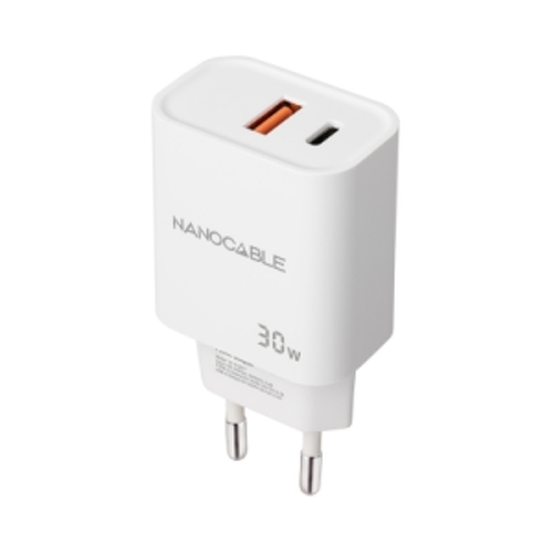 Nanocable Cargador de Pared USB-C/PD + USB-A/QC 30W - Color Blanco - Nanocable 302357
