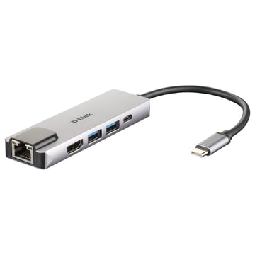 D-Link USB?C 5 em 1 Hub 2 portas USB 3.0 + 1 HDMI + 1 RJ45 - Plug & Play - D-Link 119102