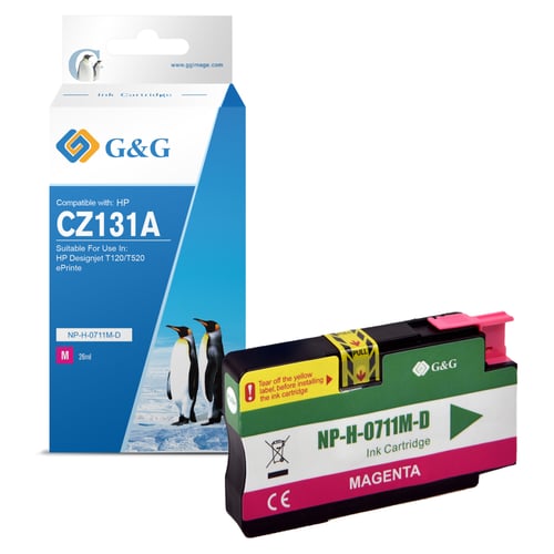 G&G HP 711 Magenta Cartucho de Tinta Compatível, 26 ml - Tinteiro Compatível CZ131A