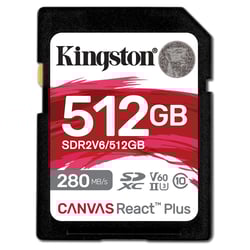 SD Kingston Canvas React Plus V6 512GB SDXC UHS-II U3 V60 280R/150W - Kingston SDR2V6/512GB