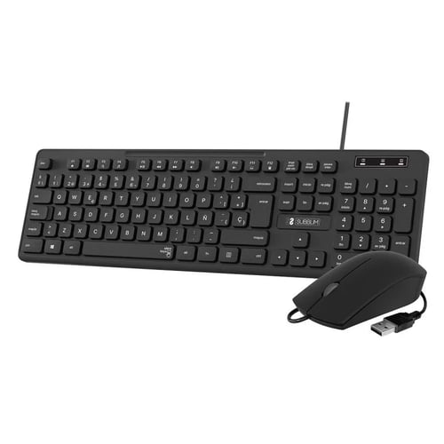 Cabo USB Subblim Combo Business Slim Silent - Teclado e teclado - Teclas ergonómicas de baixo perfil - Resistente a derrames - Teclas silenciosas - Design ergonómico - Preto - Subblim 234267