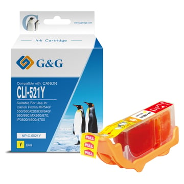 G&G Canon CLI521 Amarelo Cartucho de Tinta Compatível, 8.4 ml - Tinteiro Compatível 2936B001