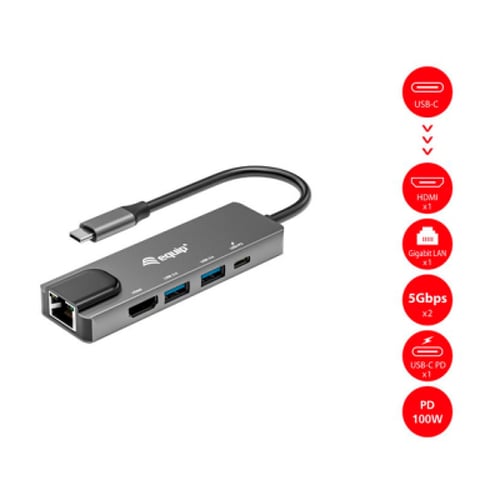 EQUIP ADAPTADOR MULTI USB-C 5 EM 1 GIGABIT RJ45 PD 100W 4K/30HZ USB 3.0 X2 - Equip 133489