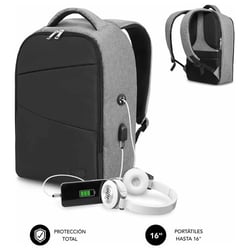 Mochila Anti-Roubo para Portátil Subblim 15,6" - Compartimento separado - Espaço almofadado - Acolchoamento de ar - Fecho de correr duplo - Preto/Cinza - Subblim 234152