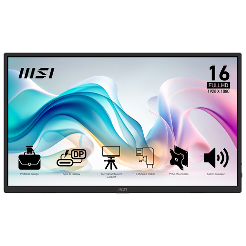 MSI PRO MP165 E6 - Monitor de 15,6", IPS, FHD (1920x1080), 4 ms (GTG), 60 Hz, 250 cd/m², 1000:1 - MSI 9S6-3PE50M-011