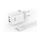 Carregador de parede universal XO XOL139 65W - Carregamento rápido - 2 USB-C, 1 USB-A - Cabo USB-C - Branco - XO XOL139TC