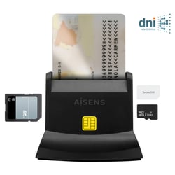 Leitor de cartões inteligentes Aisens DNI USB-C com SIM, SD, Micro SD, MMC, RS-MMC, RS-MMC, MMC, MMC, leitor de cartões MMC - Preto - Aisens ASCR-SN04CSD-BK