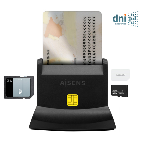 Leitor de cartões inteligentes Aisens DNI USB-C com SIM, SD, Micro SD, MMC, RS-MMC, RS-MMC, MMC, MMC, leitor de cartões MMC - Preto - Aisens ASCR-SN04CSD-BK