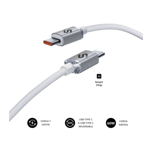 Cabo USB-C Subblim Optimus - 60W - Nylon entrançado - 480Mbps - 2 Metros - Branco - Cor branca - Subblim SUBCAB-C06011