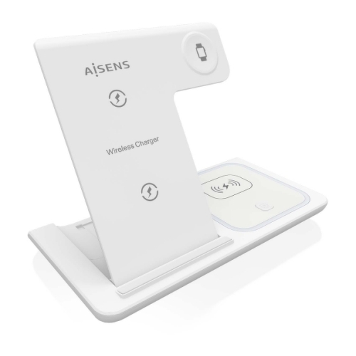 Carregador sem fios USB-C 3 em 1 de 15 W da Aisens para telemóvel - Apple Watch - auricular com estojo de carregamento - Branco - Aisens 294322