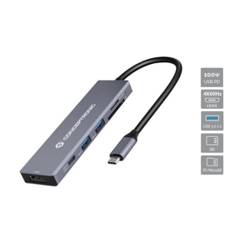 CONCEPTRONIC DOCK USB-C 1xHDMI 4K 2xUSB3 1xUSBC CARD READER 100W PD - Conceptronic 110520207101