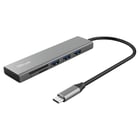 Leitor de cartões SD/MicroSD Trust Halyx Hub USB-C 3 portas USB-A + - Compatível com SDHC e SDXC - Até 5 Gbps - Alumínio - Trust 24191