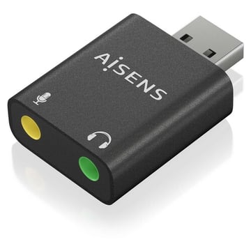 Conversor USB-A para Áudio 48KHz da Aisens - USB-A/M-2xJACK 3.5/H - Preto - Aisens 260992