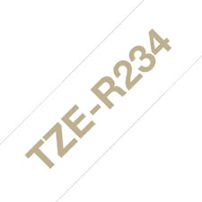 Fita de tecido. Texto ouro sobre fundo branco. Largura: 12mm. Comprimento: 4m - Brother TZe-R234