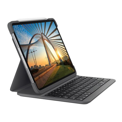 Logitech Slim Folio Pro Bluetooth Backlit Keyboard Case para iPad Pro 1ª e 2ª geração 11" - Auto On/Off - Tipo conforto - Tampa magnética - Cinzento - Logitech 124788